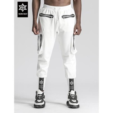 諾凡希 休閑褲男ins潮流百搭創意立體口袋印花機能螺紋工裝束腳褲
