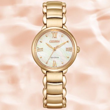 CITIZEN星辰 L系列 光動能 玫瑰金 時尚白蝶貝腕錶 EM0929-81Y