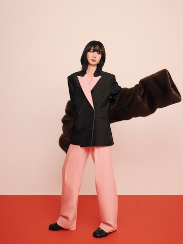 VETTE Scarf-belted Two-tuck Pants_Light Pink