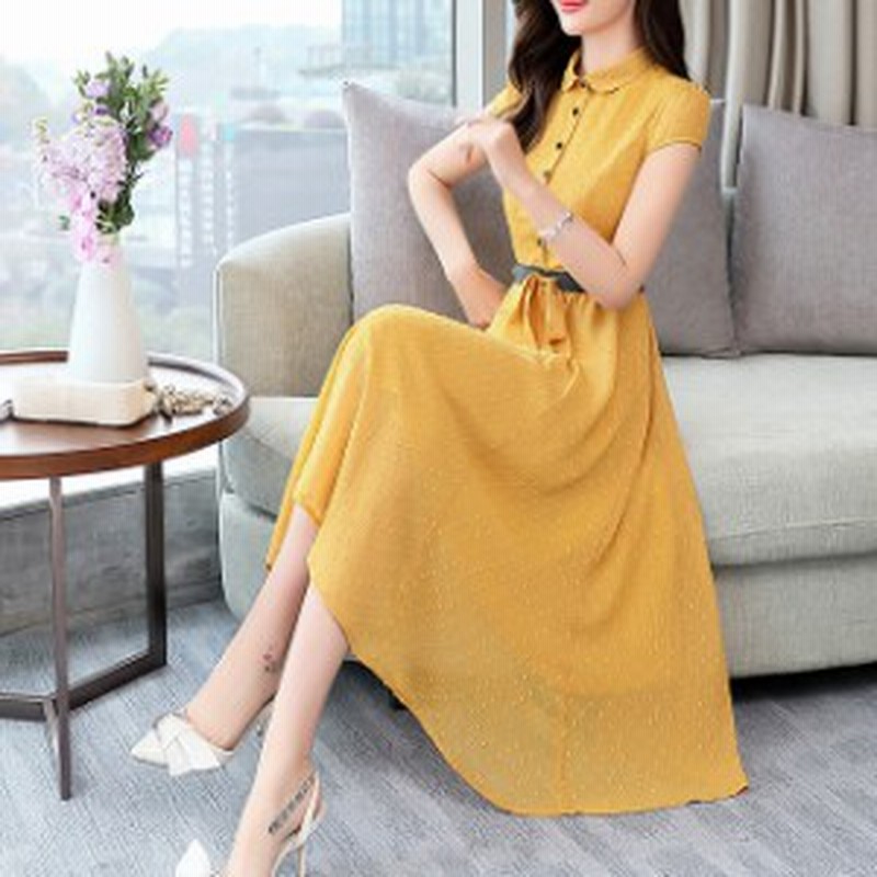 大きいサイズのレディースシャツワンピース Aライン ロングワンピース 半袖 マキシワンピース 襟付き ベルテッド ロング フレア 春夏 通販 Lineポイント最大1 0 Get Lineショッピング