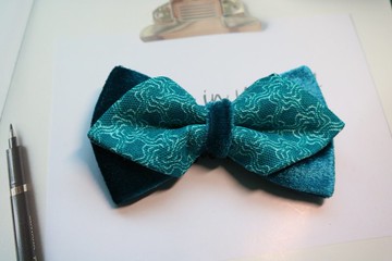 湖藍色雙層拼接領結鑽石蝴蝶結