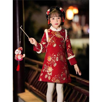 新款公主漢服女童拜年服兒童過年服冬裝旗袍秋冬季新年衣服中國風