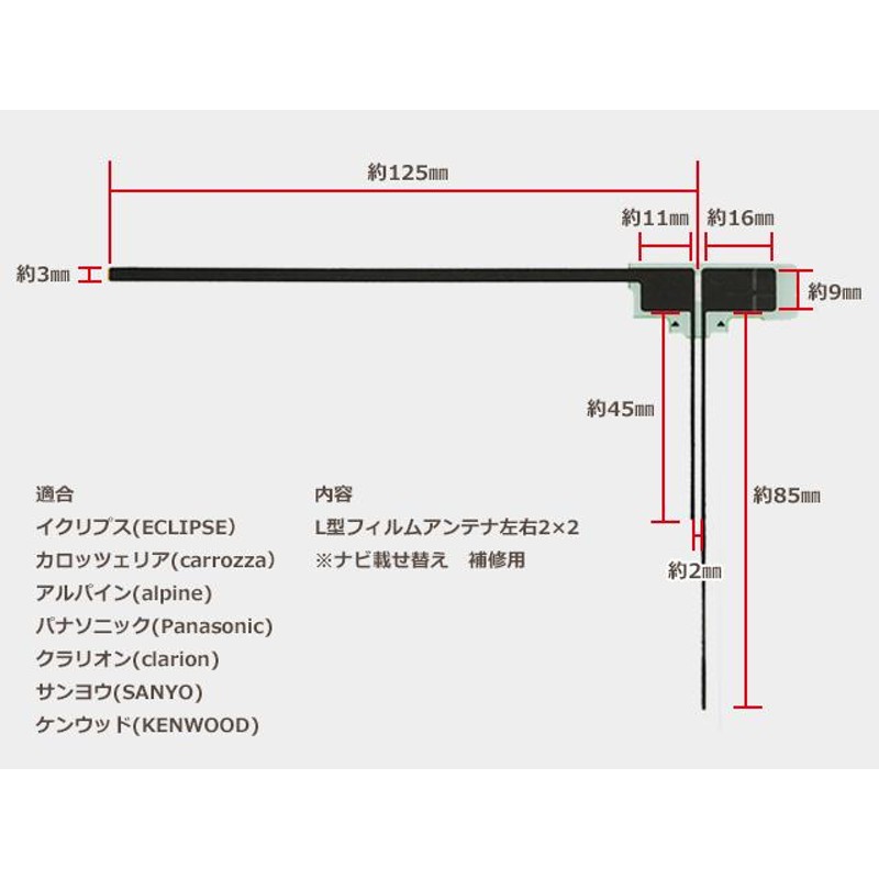 L型フィルムアンテナ4枚 左右各2枚 ナビ載せ替え 地デジ補修 パナソニック CN-RX04D CN-RX04WD CN-RE04D  CN-RE04WD CN-RA04D 即日発送 PG11 LINEショッピング