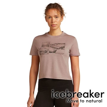 【icebreaker】女圓領短袖短版上衣(攀登之路)-BF150『藕粉』0A57CD 戶外 露營 登山 健行 休閒 時尚 羊毛 短袖 上衣