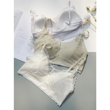 乳膠固定一體無扣美背心式裸感薄性感蕾絲無鋼圈透氣文胸胸罩內衣