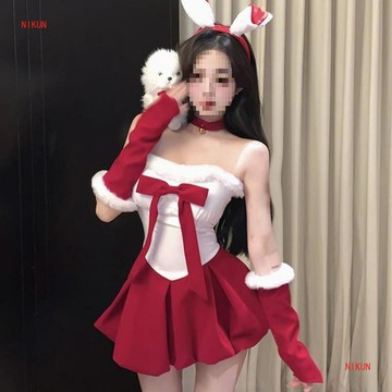 聖誕用品 公司貨 免運 開發票 圣誕節服裝氛圍感戰袍穿搭絲絨抹胸紅色連衣裙女兔女郎cos小禮裙 快速出貨 交換禮物 聖誕禮品