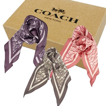 COACH C LOGO 100%蠶絲三角絲巾領巾附原廠禮盒(多色選一)