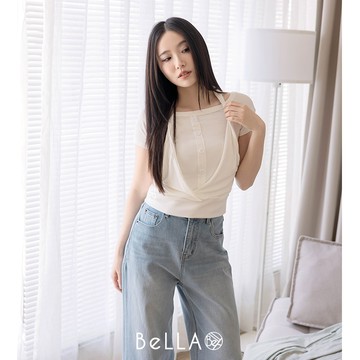【入秋新品】BeLLA 假兩件掛脖上衣 白色