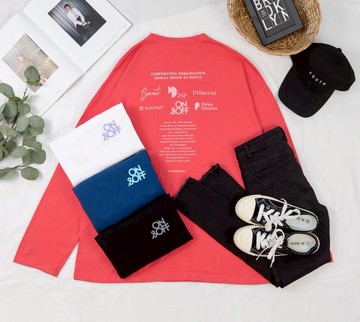 韓國女裝 ON＆OFF字母長袖上衣 C1342