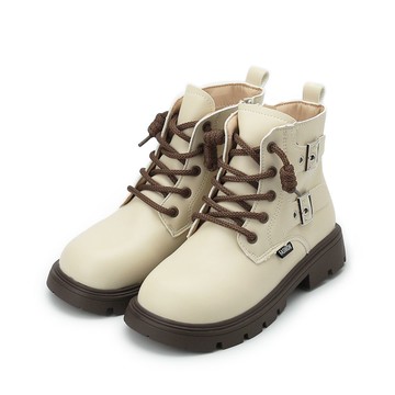 DOOK 側雙釦拉鍊馬靴 米 大童鞋