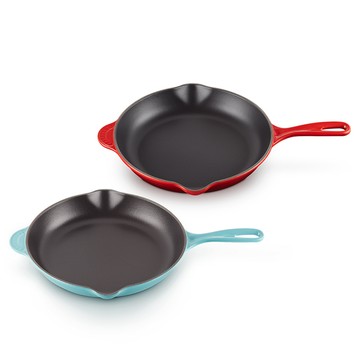 LE CREUSET -琺瑯鑄鐵鍋單柄圓煎盤26cm(加勒比海藍/櫻桃紅)