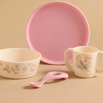 Purebaby 矽膠餐具4件組禮盒 -粉紅