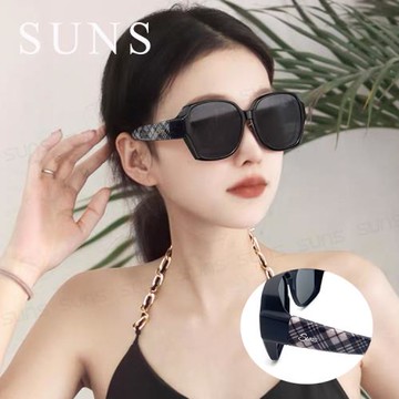 【SUNS】時尚精品墨鏡 大框偏光套鏡 英倫經典格紋 高質感包覆式墨鏡 抗UV400/防眩光/遮陽
