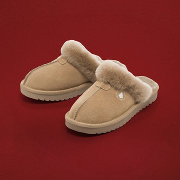 【日本京都聯名】HAPPYFACE 時髦指標保暖穆勒鞋 卡其 (7E2954)