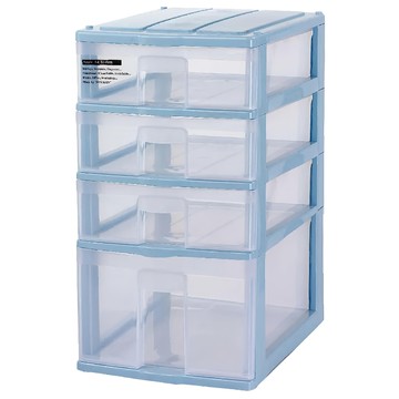 蘋果置物盒 PA13-1 四層抽屜收納櫃 家居辦公收納整理  透明色 + 藍色  1個