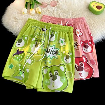 草莓熊短褲男夏季薄款五分褲速干可下水情侶沙灘褲直筒寬松大褲衩