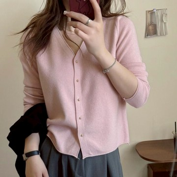 衣時尚 針織外套 毛衣 長袖上衣薄外套 新款包芯紗V領針織開襟衫溫柔減齡薄款毛衣外套長袖上衣-8133.