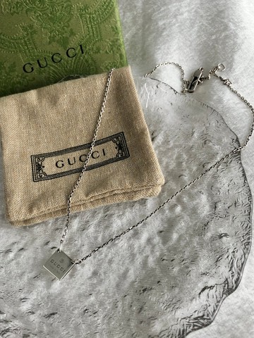 【VintageShop solo 日本直送中古包專賣店】GUCCI 古馳 項鍊 銀色 方形 Logo 925 vintage 復古 OLD h685zh
