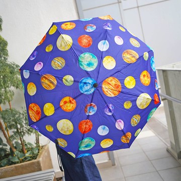【Lunatic Planet】深藍 宇宙 星球 水彩插畫 折疊雨傘 摺傘 雨季