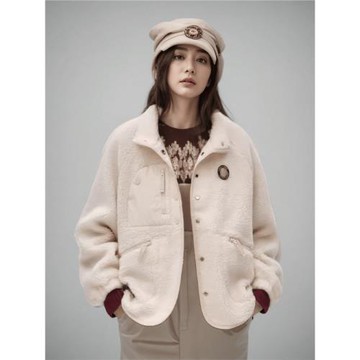 2024年冬季新款仿羊羔絨短款小熊外套小個子棉服休閑寬松百搭上衣