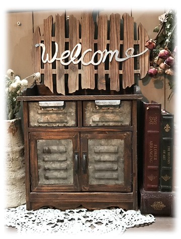 實木+鐵復古做舊桌面收納柜 首飾柜 懷舊風格1入