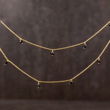 MUJA -珠珠雙層項鍊 | 黑瑪瑙  |光譜石| 925純銀鍍18K金長項鍊