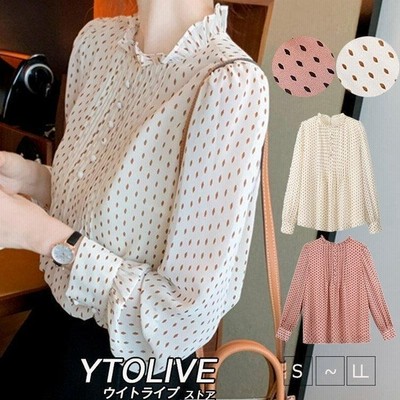 ブラウス 春服 春物 レディース トップス 長袖 シャツ フリル ドット柄 シフォン プルオーバー きれいめ オフィスカジュアル 通販 Lineポイント最大get Lineショッピング