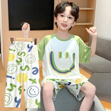 男童睡衣兒童夏季莫代爾薄款短袖2025新款男孩空調服家居服三件套