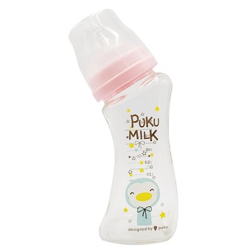 PUKU 藍色企鵝 倍特曲線玻璃奶瓶 240ml 寬口  蜜糖粉  1瓶