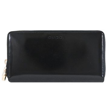 GUCCI 828177 Petite 亮面漆皮竹節造型拉鍊長夾.黑
