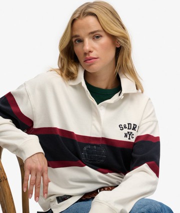 Superdry Women's Heritage Stripe Rugby Top White Size: 4