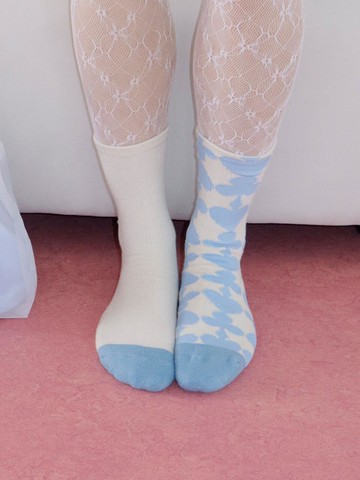 Tri Triple Pattern Long Socks [Light Blue]