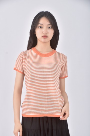 (S) 圓領橘色短袖上衣