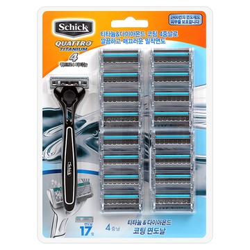 Schick 舒適牌 Quattro 4 鈦剃鬚刀含17個替換刀片組，舒適刮鬍體驗，適用各種膚質  1組