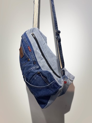 復古牛仔拼布方形側背包