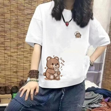 台灣出貨 100%純棉 短袖上衣 夏天上衣 短袖T恤女 女生上衣 可愛上衣 大碼上衣 寬鬆 印花T恤 韓版上衣 潮t