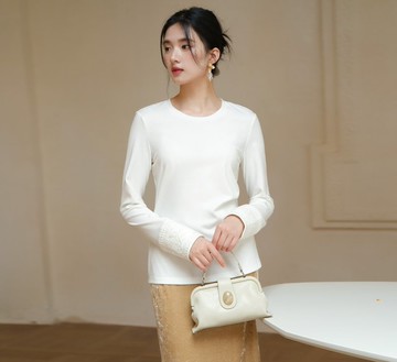 【拼接珠繡】新中式復中國風 圓領修身絲絨上衣/半裙