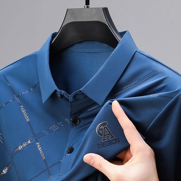 【夏季新品 短袖POLO衫 短袖上衣 工作服 冰絲涼感】短袖男士T恤夏季新款翻領中年休閑冰絲POLO上衣無痕polo上衣