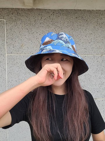 吱吱札札/雙面漁夫帽/浮世繪/富士山海浪/神奈川海浪(藍)