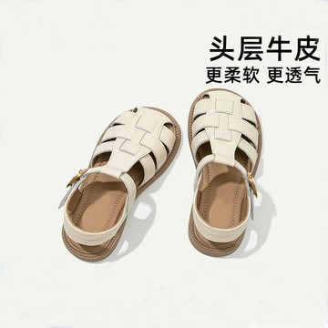 女童涼鞋真皮2025夏季新款小女孩鞋子兒童包頭羅馬鞋夏款編織童鞋鑫弘-萌寶童裝可開發票