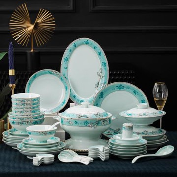 景德鎮青白瓷餐具套裝家用可微波吃飯碗盤大湯碗碟子創意款式搭配