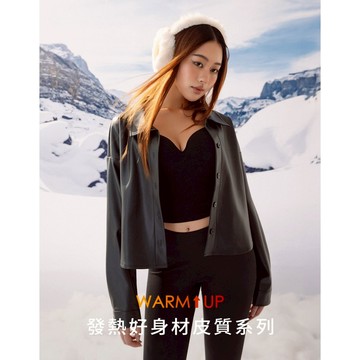 AIR SPACE LADY 【發熱好身材皮質系列】金屬排扣長袖寬版皮質襯衫(黑/咖啡) 女裝 現貨