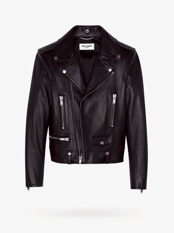 Leather jacket with leather and metal snap buttons details - SAINT LAURENT - gender_Man