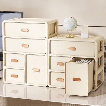 抽屜式桌面收納盒辦公書桌整理雜物奶油風化妝品多層置物架儲物箱 z8092