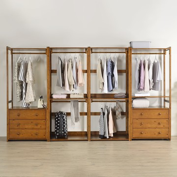 【Homelike】喜家居10.7尺開放實木衣櫃-胡桃色(2259)