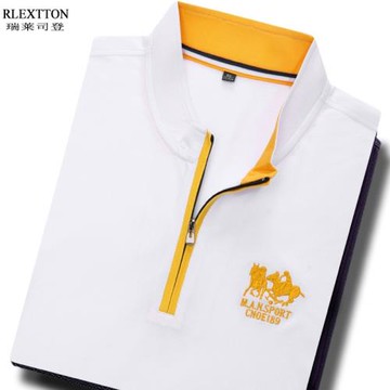 品牌男裝小立領短袖男T恤POLO衫寬松大碼高檔上衣服半袖T絲光棉薄