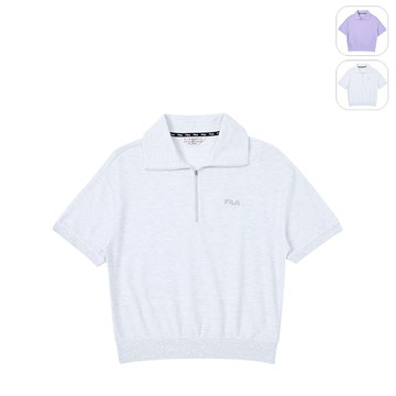 【FILA】女性 短袖 半門襟T恤-淺麻灰 5TEZ-1469-MY