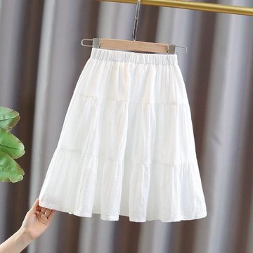 女童白色半身裙夏季新款大童長裙子過膝女孩純棉薄款百褶蛋糕裙春