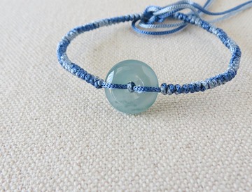 本命年【歲歲平安】冰藍雪花棉翡翠絲光編織手鍊*SS09*招財避邪