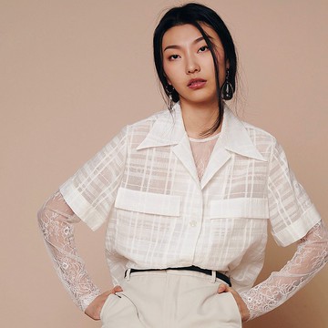 高質感日本進口面料 格紋口袋短袖襯衫